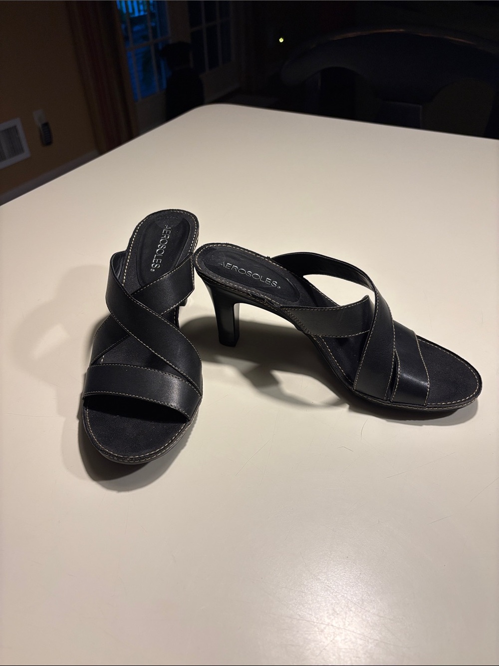 AEROSOLES Black Crisscross Slide Heels